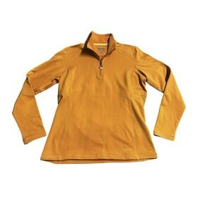 Orvis Womens Medium 1/4 Zip Horsehoe Hills Ribbed Zip Pocket Orange Outdoor